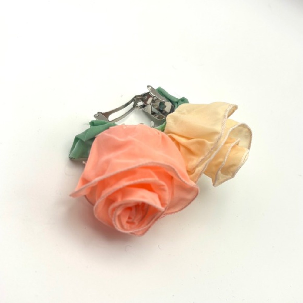 Vintage Fabric Cream Pink Rose Ponytail Hair Clip Barrette Cottagecore Y2K Boho
